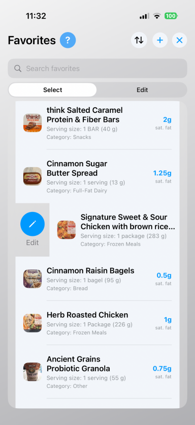 Saved Foods & Favorites